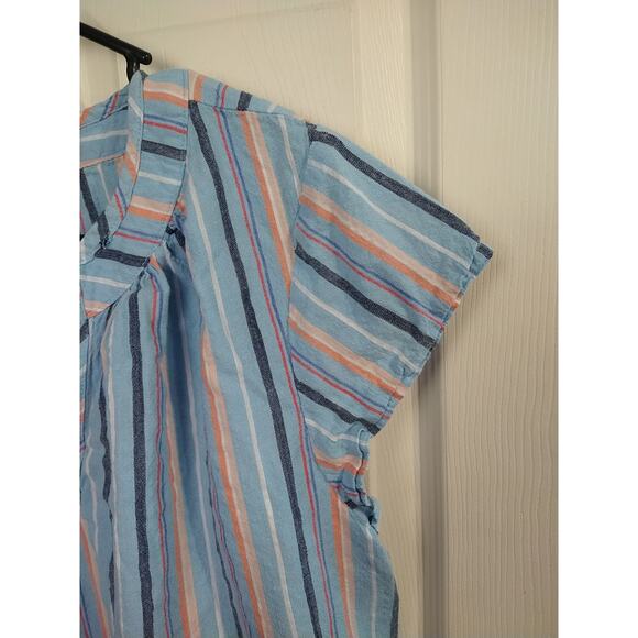 St Johns Bay Woman PXL Pullover Blouse V Neck Striped Blue Cap Sleeve Top - Picture 3 of 10
